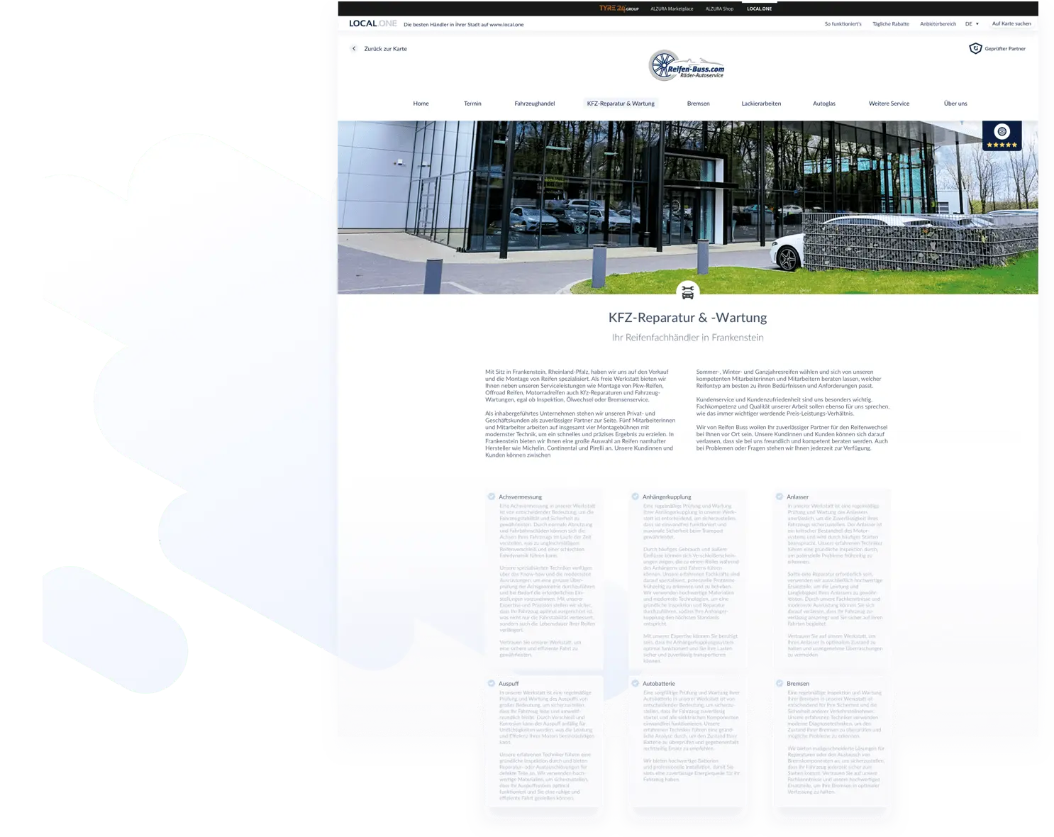 Una sezione del sito web di un rivenditore che mostra testi informativi di un servizio principale e dei suoi sottoservizi offerti dal rivenditore.